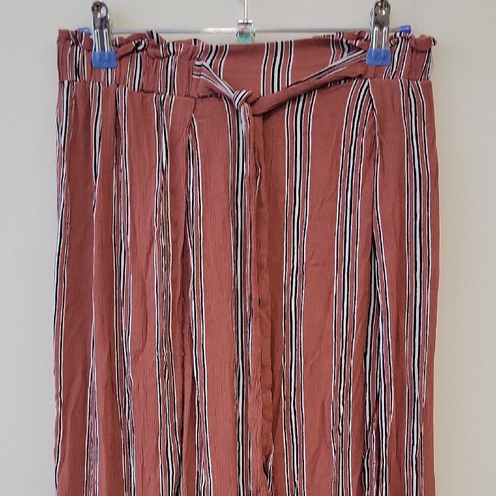 Boho Flowy Striped Wide Leg High Split Faux Wrap Pants Y2K Beach Vacay Trousers - Picture 4 of 14